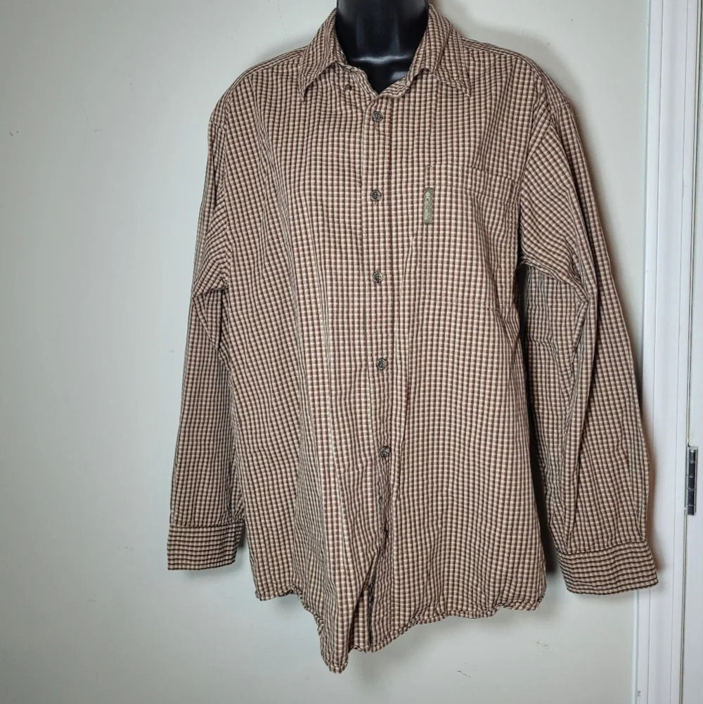 Men’s Columbia Brown Long Sleeve Button Down Shirt sz M